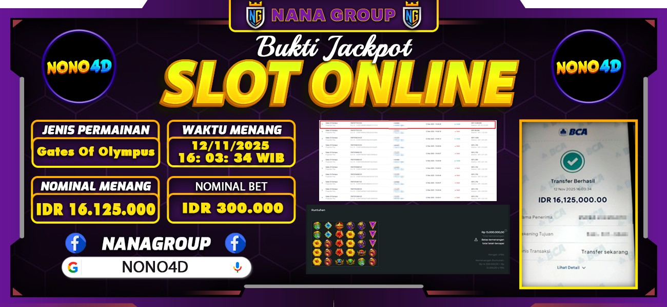 Bukti Kemenangan Besar Dibayar lunas Member NONO4D RP 16.125.000, 12 November 2025